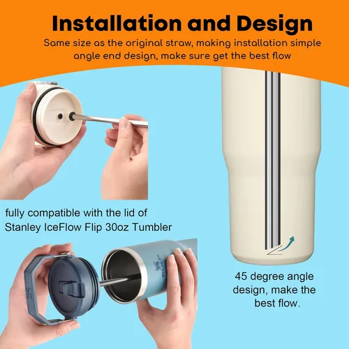 Vista 6 de ALINK - Paquete de 6 popotes de acero inoxidable compatibles con el vaso Stanley Iceflow de 20 onzas con tapa abatible, popotes metálicos
