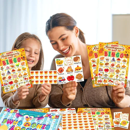 Vista 9 de Juego de bingo para 24 jugadores para niños, juego de bingo bíblico y tarjetas de bingo de Acción de Gracias para actividades familiares, escuela
