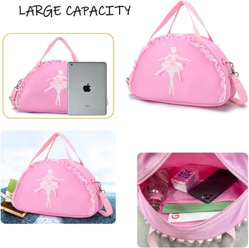 Vista 3 de Linda mochila de ballet para danza tutú, bolsa de baile, bolsa de baile, impermeable, pequeña, bolsa de ballet, bolsa de gimnasio (morado)