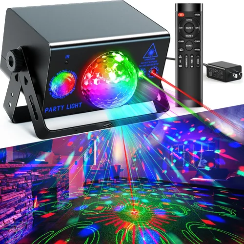 Vista 8 de Luces de fiesta DJ, luz de discoteca, bola de discoteca con proyector de estrellas, luces estroboscópicas activadas por sonido para fiestas, bar