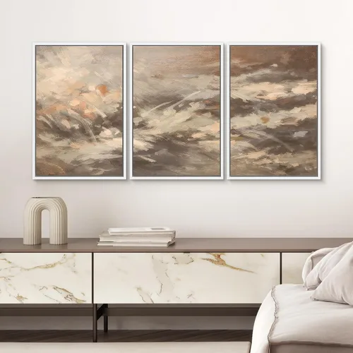 Vista 349 de SIGNWIN Lienzo enmarcado para pared, juego de arte neutro de bosque brumoso, ilustraciones en tono tierra, arte moderno, decorativo, bohemio