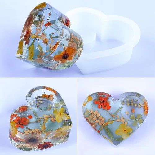 Vista 7 de Wehous Moldes de resina de San Valentín, molde de silicona para portavelas en forma de corazón, 3D Love Heart Valentine candelita Portavelas Moldes