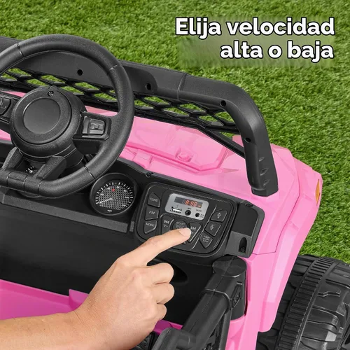 Vista 7 de Best Choice Products Carro Eléctrico Montable UTV de 12V para Niños con Remolque con Control Parental, Luces LED, 2 Velocidades, Bluetooth - Rosa