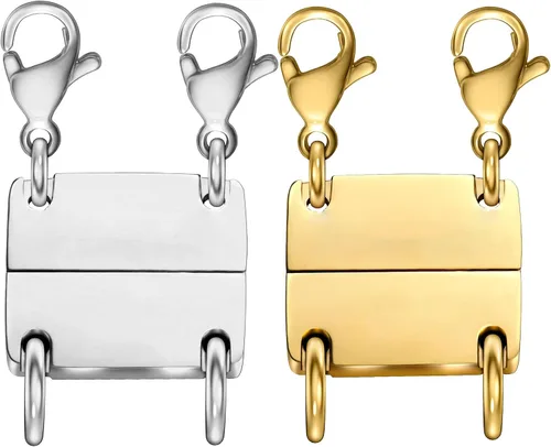 Vista 12 de Clysoru Collar con cierres y cierres para mujer, oro y plata, múltiples para separador en capas, cuentas extensoras de cadena, collares y pulseras