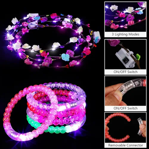 Vista 4 de ADXCO 60 piezas de suministros de fiesta que brillan en la oscuridad, recuerdos de fiesta de neón con luz LED, regalos de fiesta con gafas