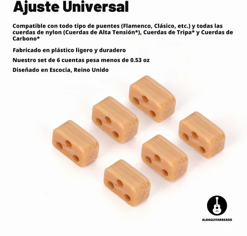 Vista 7 de Cuentas de puente de guitarra clásica – Bloques de corbata con patrón de madera clara para cuerdas de nailon y carbono – Compatible con guitarras