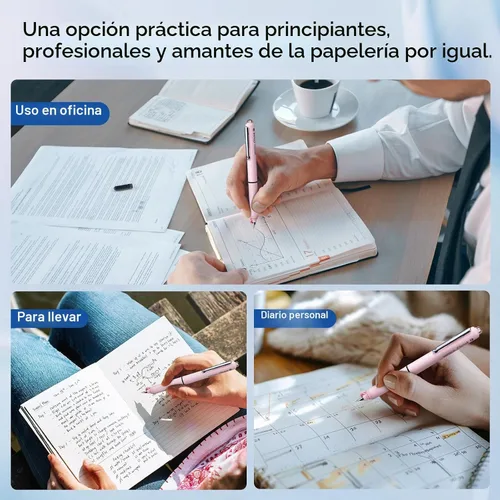 Vista 6 de WRITECH Pluma estilográfica: Cartuchos de tinta negra retráctil Clictek Rosa