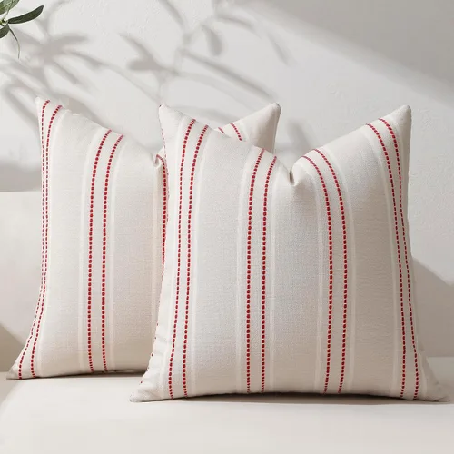 Vista 28 de Hckot Fundas de Almohadas Decorativas 16x16 Juego de 2 Fundas de Almohadas a Rayas de Lino Texturizado Almohadas Decorativas Fundas de Cojines