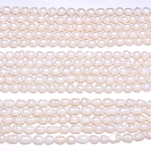 Vista 2 de Cuentas de perlas, perlas blancas cultivadas de agua dulce ovaladas naturales, rango de calidad A para hacer joyas, collares como regalo