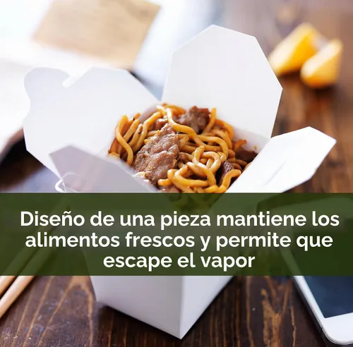 Vista 4 de Cajas de comida chinas blancas reciclables de 8oz 16oz 100pk. 50 unidades cada 16 y 8 onzas a prueba de fugas, a prueba de grasa para restaurantes