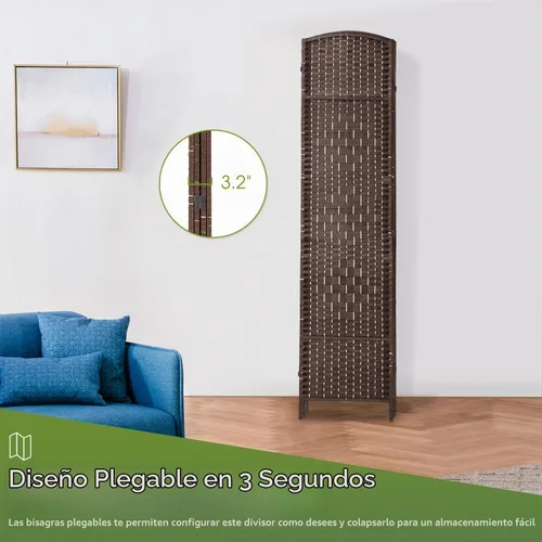 Vista 5 de FDW Divisor de habitación plegable de 4 paneles 6 pies, marrón Malla