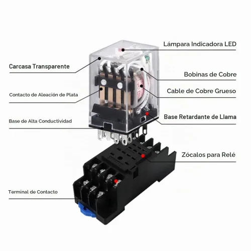 Vista 7 de ATO Relé de potencia electromagnética DPDT 2NO 2NC HH52P MY2NJ de la bobina de DC 24V de 8 pines con base de enchufe de terminal enchufable