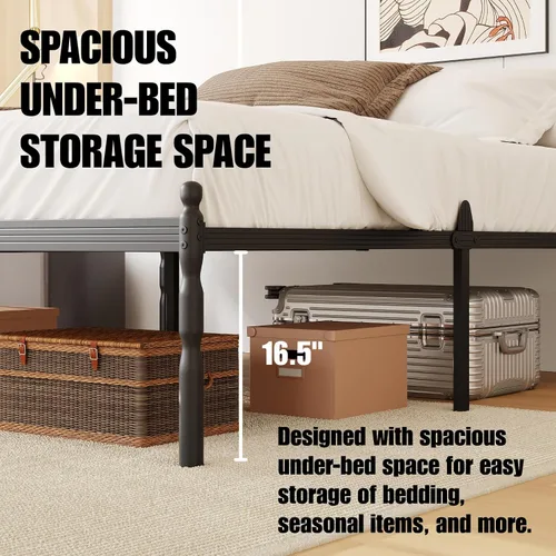 Vista 36 de 12 Inch Heavy Duty Black Metal Platform Bed Frame with Mattress Support, Twin Platform Bed Frame with Under Bed Storage, No Box Spring Needed, Easy