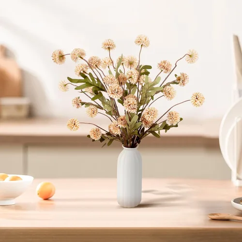 Vista 2 de BEAYFILY - Flores artificiales de pompón beige, 8 tallos de seda sintética, mini crisanto, bolas de flores falsas a granel para manualidades