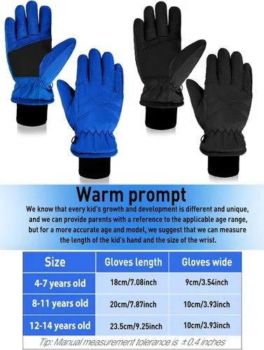 Vista 3 de 2 pares de guantes impermeables para niños, guantes de nieve cálidos para invierno, guantes de esquí para niños y niñas, resistentes al viento