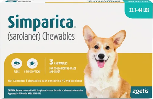Vista 22 de Simparica (sarolaner) Masticables para perros, 120 mg/tab, 88.1-132 libras (marrón), 6 tabletas