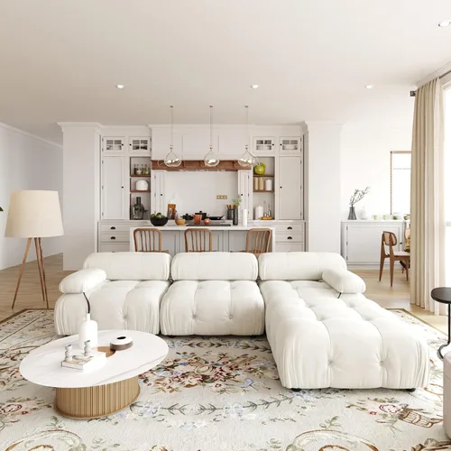 Vista 6 de Sofá modular seccional, sofá de terciopelo, asiento medio, beige