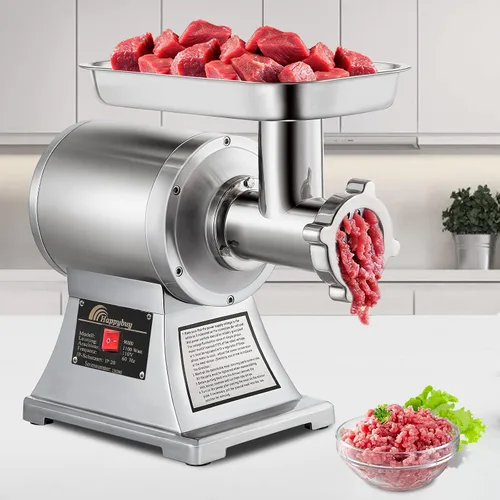 Vista 8 de Happybuy Picadora de Carne Comercial, 550LB/h 1100W, 220 RPM Picadora de Carne Industrial de Acero Inoxidable de Servicio Pesado con 2 Cuchillas