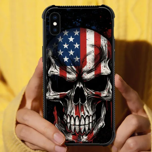 Vista 163 de Funda compatible con iPhone 8, a prueba de golpes, antiarañazos, bandera de ciervos de cola blanca de grano de madera estadounidense