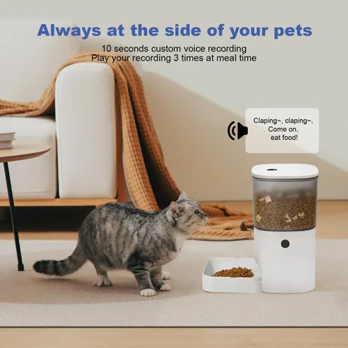 Vista 4 de Comedero automático para gatos, dispensador de alimentos Blanco