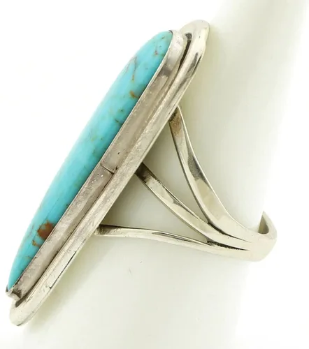 Vista 5 de Anillo Navajo de plata .925 Kingman turquesa firmado Doug Zachary C.1980's, Plata de ley 925, plata 925, piedra preciosa, metal, turquesa