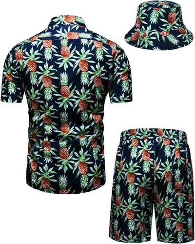 Vista 137 de TUNEVUSE Conjunto de camisas y pantalones cortos hawaianos para hombre, 2 piezas, trajes de playa con estampado de flores, traje tropical de verano