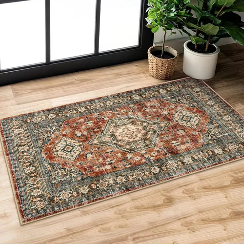 Vista 17 de Lahome Alfombra oriental lavable de área pequeña, 2 x 3 pies, para entrada, cocina, ultra fina, suave, tapete antideslizante para puerta de Azul