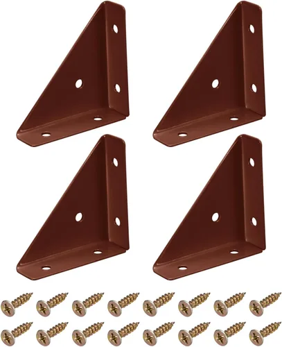 Vista 11 de uxcell 4 soportes de esquina angulares de 2.598 in x 2.598 in, soportes de acero laminado en frío con tornillos para borde de escritorio y cama Beige