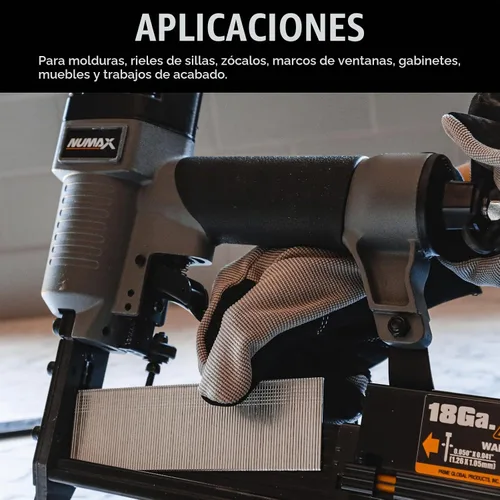 Vista 3 de NuMax Pistola de clavos neumática 3 en 1 Clavadora de acabado de 16 GA y 18 GA, clavadora de puntillas, grapadora Herramienta neumática