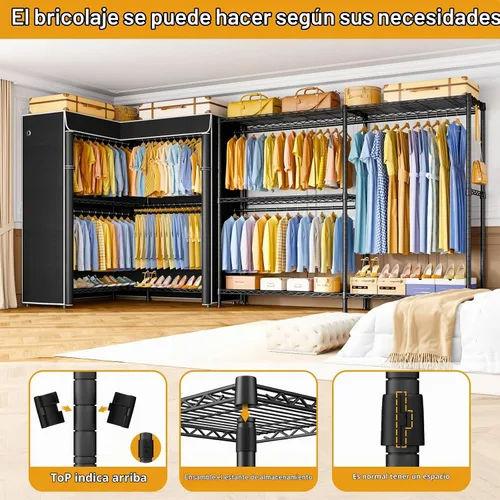 Vista 6 de ULIFHOME E15C Pro - Perchero en forma de L para esquina, perchero independiente para colgar ropa, sistema de armario resistente de 48.8 pulgadas