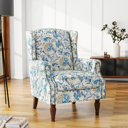 Vista 35 de High Back Accent Chair, Fabric Upholstered Armchair Wingback Chair for Living Room, Comfy Bedroom Reading Seat with Solid Wood Legs, Beige