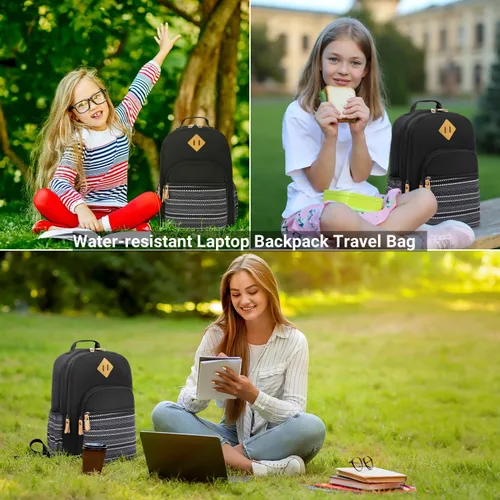 Vista 78 de Leaper Mochila para laptop para mujer: linda mochila floral para escuela, universidad, viajes, trabajo, mochila ligera para niños, Negro margarita
