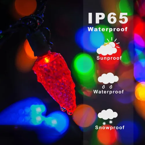 Vista 11 de HUGSVIK - Cadena de luces solares de Navidad de 39 pies, 100 LED, 8 modos, luces C6 de fresa, luces impermeables para exterior, para árbol