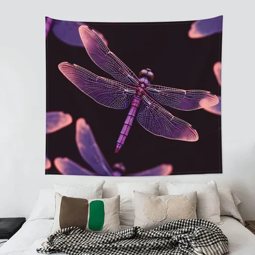 Vista 8 de RLDOBOFE Tapestry Wall Tapestry for Living Room purple dragonfly Wall Hanging Soft Tapestries Wall Decoration for Bedroom Fashion Decor Tapestries