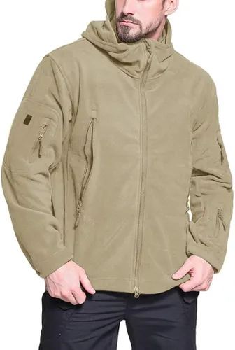 Vista 2 de BIYLACLESEN Chaquetas tácticas de forro polar Softshell para hombre con cremallera completa