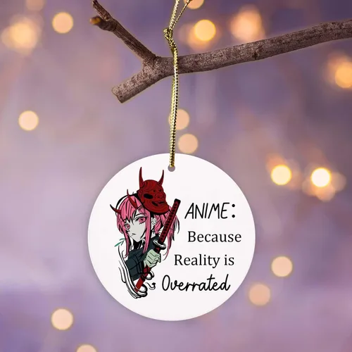 Vista 5 de Adorno de Navidad de anime, la realidad está sobrevalorada, divertido recuerdo navideño para colgar en el árbol de Navidad, regalo para amigos