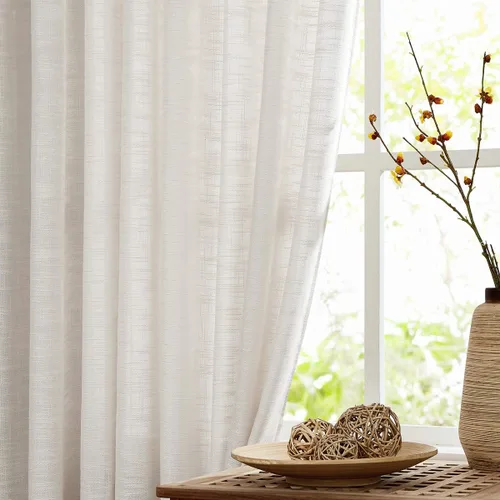 Vista 14 de FMFUNCTEX Cortinas semitraslúcidas de lino para dormitorio, cortinas blancas de 45 pulgadas de largo para sala de estar, cortinas cortas con ojales