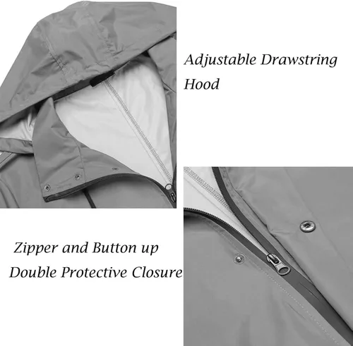 Vista 5 de COOFANDY Chaqueta impermeable para hombre con capucha, ligera, plegable, larga para exteriores