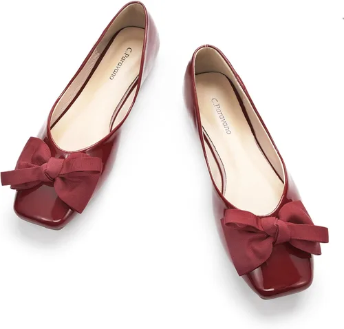 Vista 16 de C.Paravano Zapatos de Ballet para Mujer Zapatos Planos con Punta Cuadrada Zapatos Mary Jane Zapatos de Diseño para Mujer Negro Nueva Patente