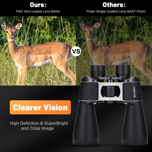 Vista 4 de 20 x 70 prismáticos para adultos de alta potencia para observación de aves, caza y viajes con lente BAK4, el kit también incluye binoculares