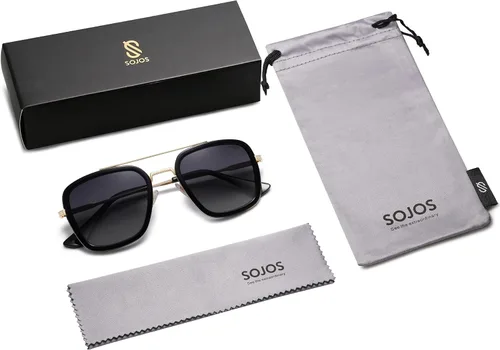 Vista 6 de SOJOS Gafas de sol polarizadas para hombres y mujeres, estilo aviador, retro, cuadradas, montura de aleación clásica, HERO SJ1126