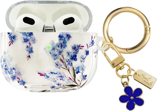 Vista 14 de Funda compatible con AirPods 3 2021, TPU suave con bonito patrón de flores para AirPods de 3ª generación con llavero de flores y mosquetón para Negro