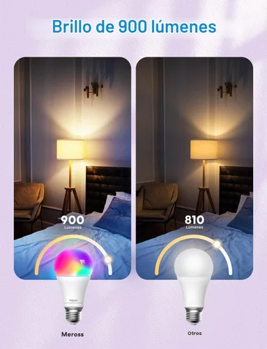 Vista 5 de [Usado] meross Smart Light Bulb 2 Pack, Dimmable E26 Multicolor Smart WiFi LED Bulb