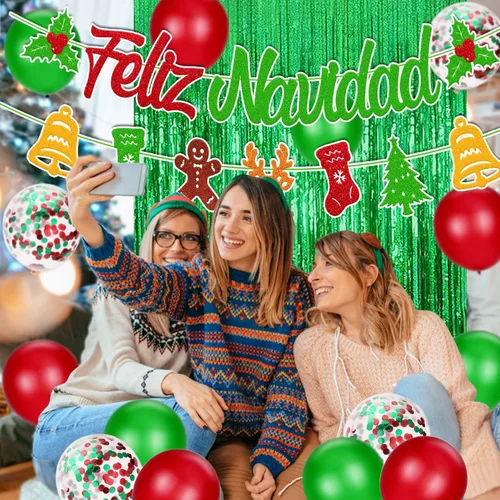 Vista 7 de 25 piezas de decoraciones de fiesta de Feliz Navidad, pancarta española de Feliz Navidad, guirnalda de acebo para festival de invierno, vacaciones