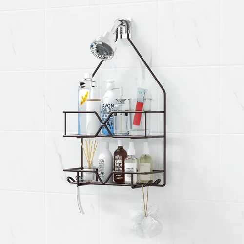 Vista 7 de TreeLen Organizador de ducha colgante estante de ducha sobre cabezal de ducha negro, colgador de baño para champú, navaja y jabón