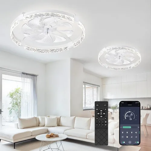 Vista 12 de LEDIARY Ventiladores de techo modernos de 20 pulgadas con luces y control remoto, ventilador de techo regulable de perfil bajo, ventilador de techo