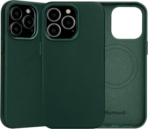 Vista 20 de Funda de cuero genuino para iPhone 13 Pro, cuero de grano completo, compatible con MagSafe y carga inalámbrica, bisel de la cámara con botones