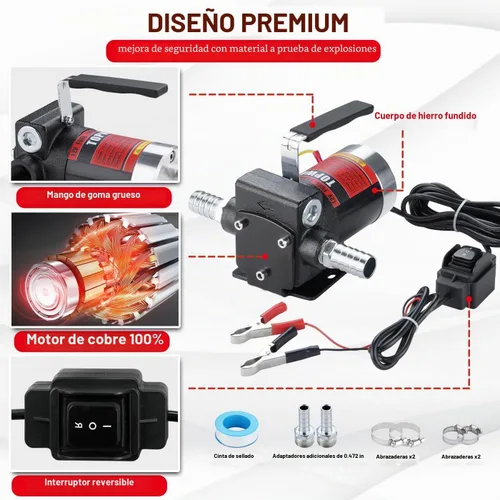 Vista 2 de TOPWAY Bomba de combustible de gasolina de 12 V CC, bomba de transferencia de aceite autocebante de 3.7 GPM con mango, bombeo reversible, protección