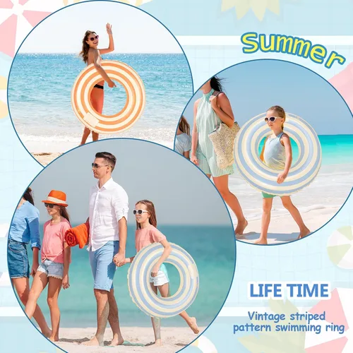 Vista 6 de FYSUIMU 6 flotadores inflables a rayas para piscina, anillos de natación, flotadores de brazo de piscina de PVC para adultos, decoración hawaiana