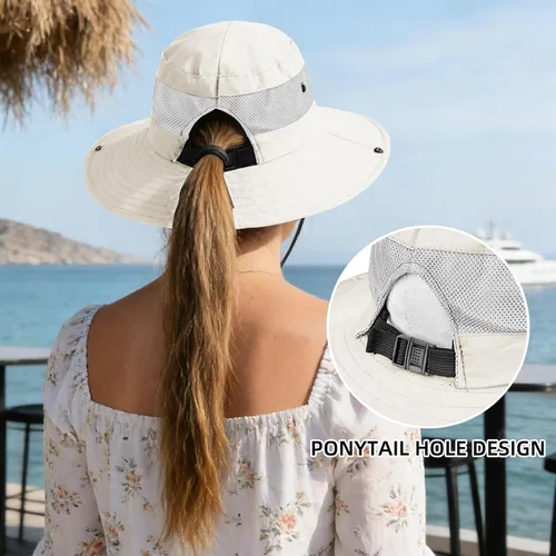 Vista 25 de Rosoz Sombreros de cola de caballo para mujer, protección UV, ala ancha 1 paquete-negro